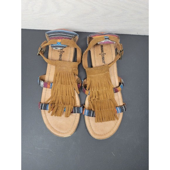 MINNIE TONKA Women's SZ 9 Leather Sandals Flats Aztec Fringe - Picture 2 of 7